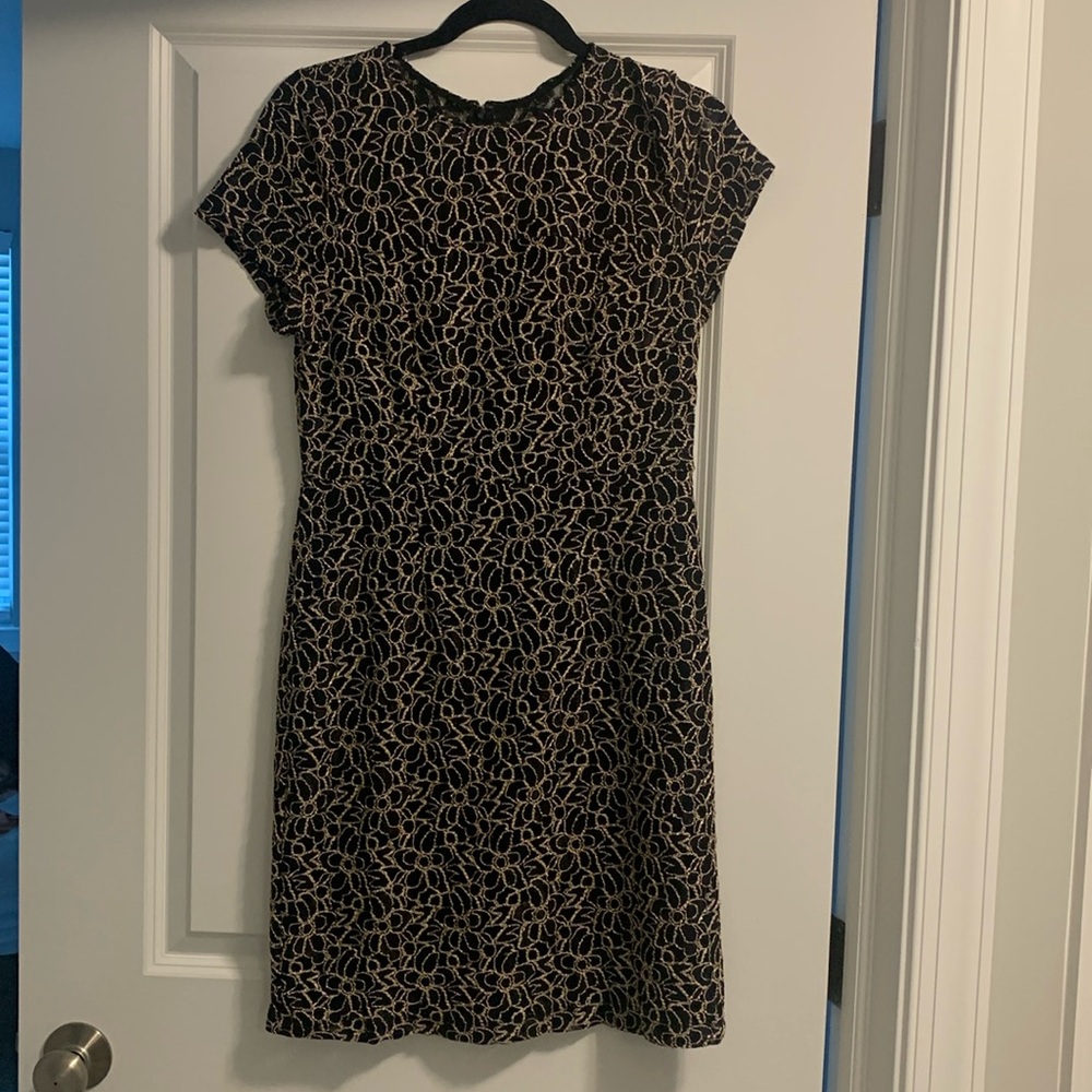 Adrianna Papell black and gold floral lace mini dress size 8